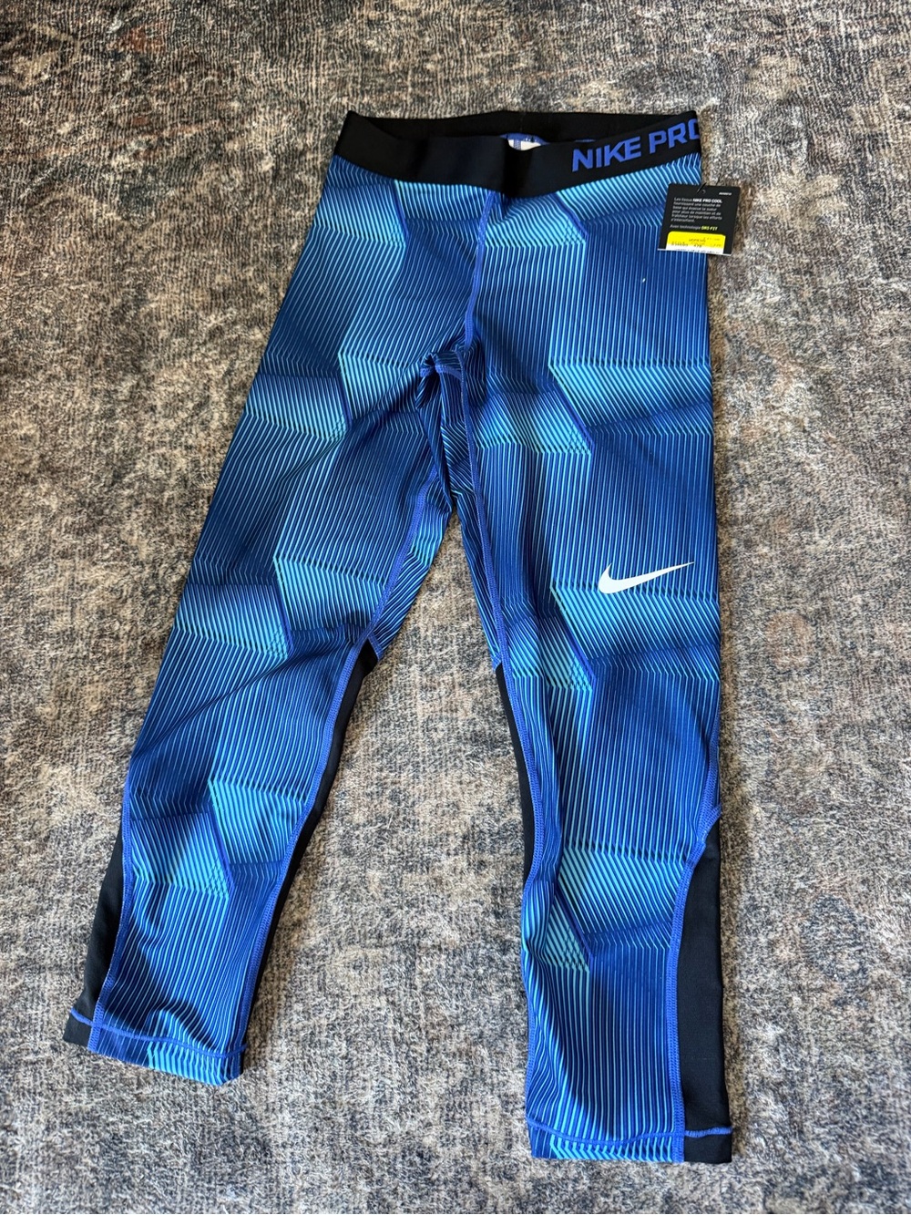Nike Blue Striped Geometric Performance Leggings